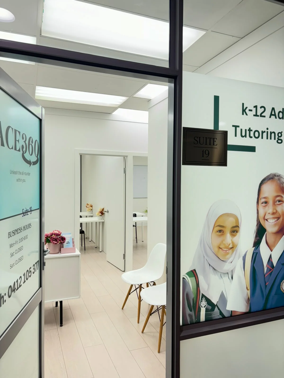 Entrance to the ACE360 tutoring centre, Suite 19